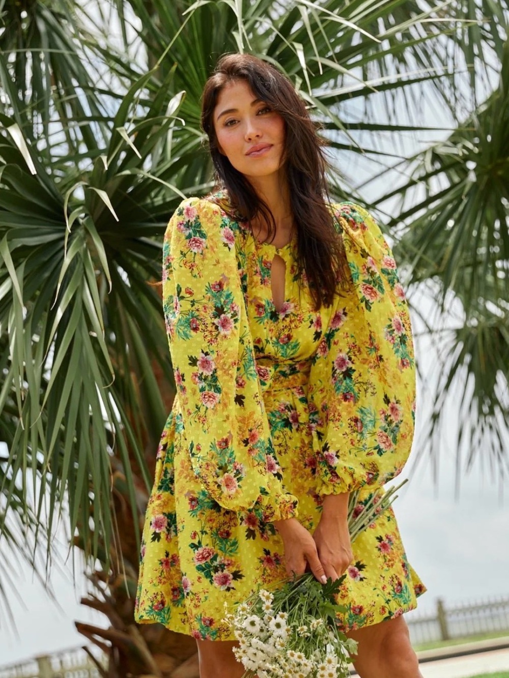 Sue Sartor Ashford Mini Dress XS Yellow Floral Silk Chiffon Boho Luxury UEC